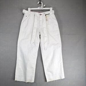 NWT EV1 Allie Wide Leg White Jeans Women's 2 Cropped 27x23" Stretch Tie Belt Raw